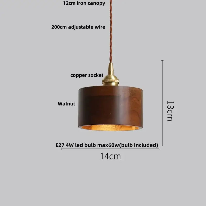 Ash wood dome pendant lamp with rustic walnut finish brass copper socket and twisted brown wire decorbites ash wood design