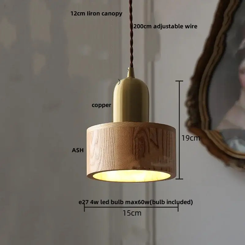 Ash wood dome pendant lamp with warm copper tones, 12cm iron canopy, adjustable wire, and e27 led bulb by decorbites ash wood