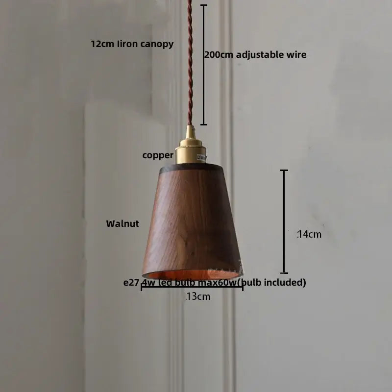 Ash wood dome pendant lamp with warm walnut wood and copper fixture featuring adjustable braided wire decorbites ash wood