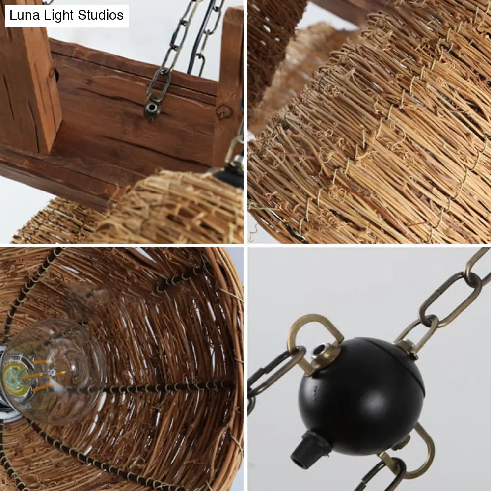 Lámpara de comedor DecorBites™ Asia Rattan Island, colgante cónico marrón