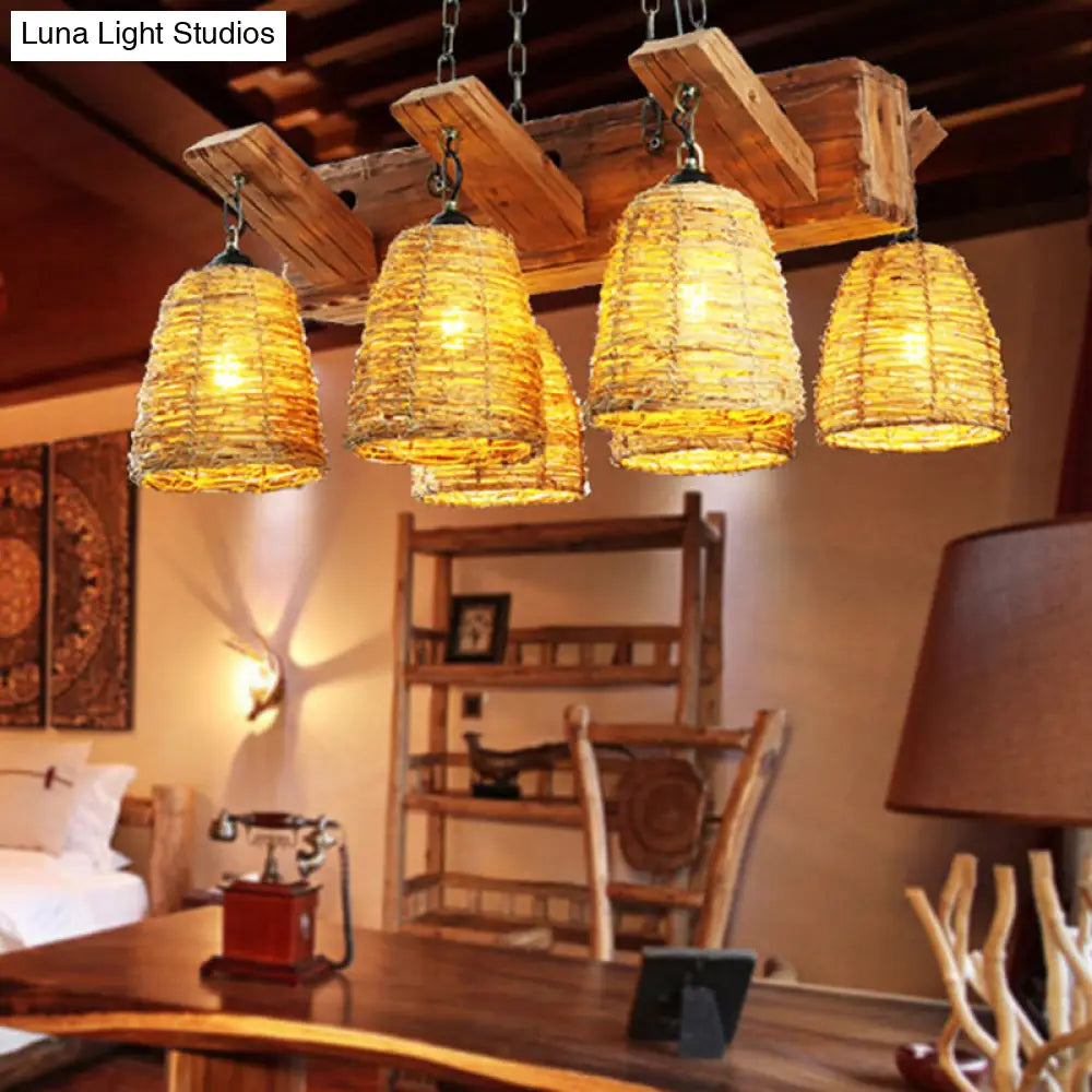 Lámpara de comedor DecorBites™ Asia Rattan Island, colgante cónico marrón