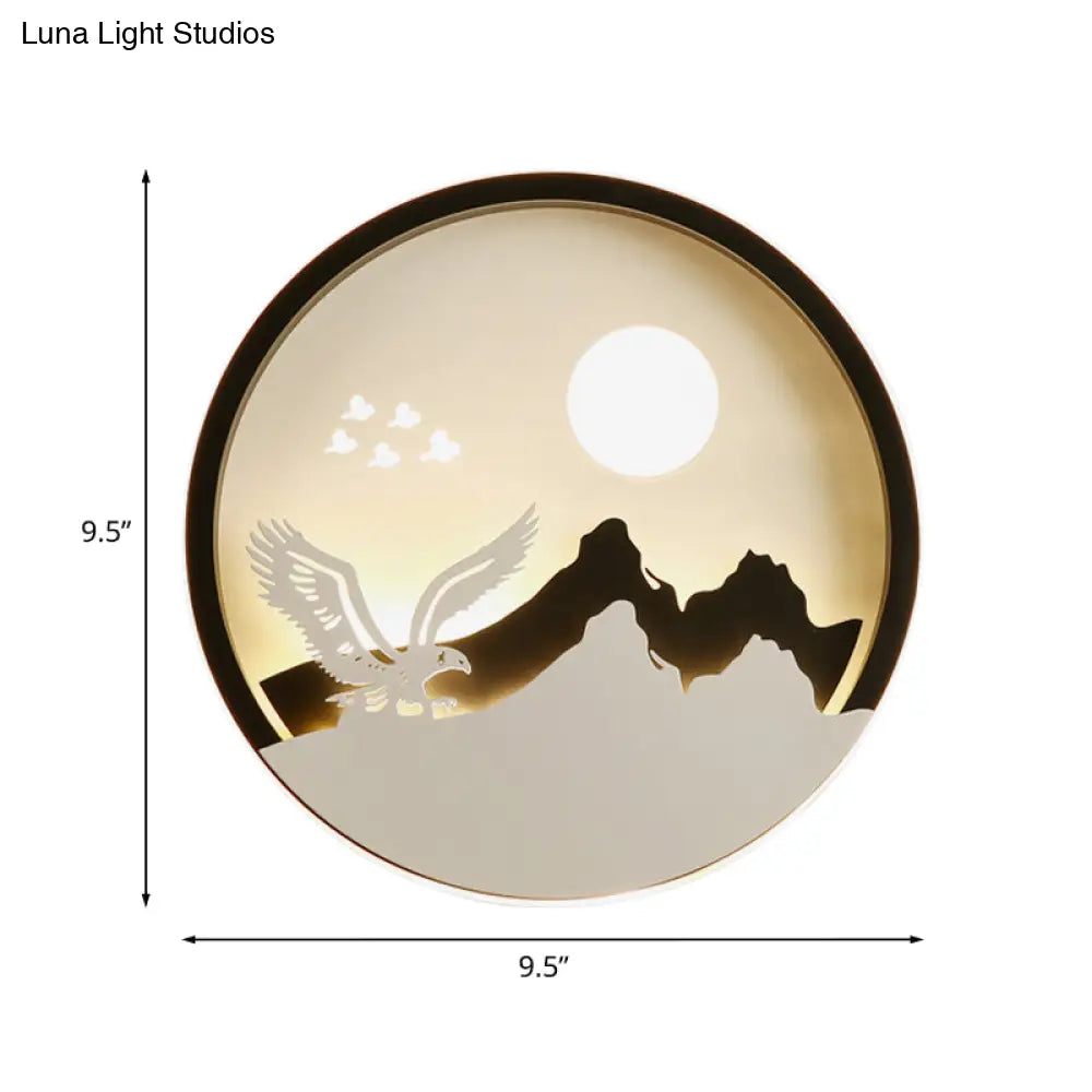 مصباح حائط LED من الأكريليك الأسود على الطراز الآسيوي مع نمط النسر والجبل