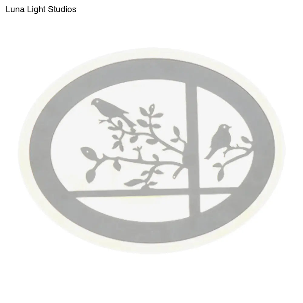 Lámpara de pared circular LED de estilo asiático con forma de pájaro y rama, de acrílico, con luz blanca/cálida.