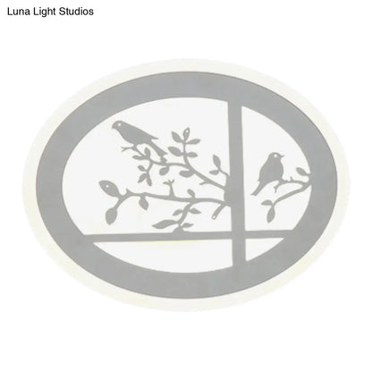 Lámpara de pared circular LED de estilo asiático con forma de pájaro y rama, de acrílico, con luz blanca/cálida.