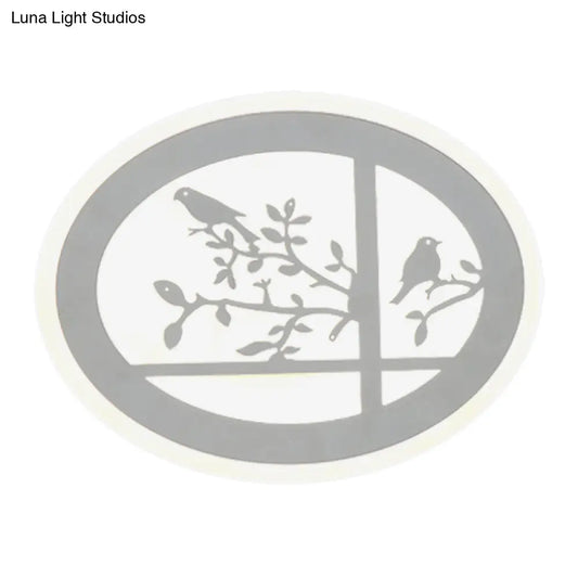 مصباح حائط دائري LED على الطراز الآسيوي على شكل طائر وفرع من الأكريليك مع إضاءة بيضاء/دافئة