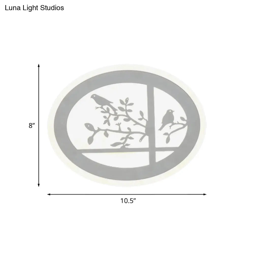 Lámpara de pared circular LED de estilo asiático con forma de pájaro y rama, de acrílico, con luz blanca/cálida.