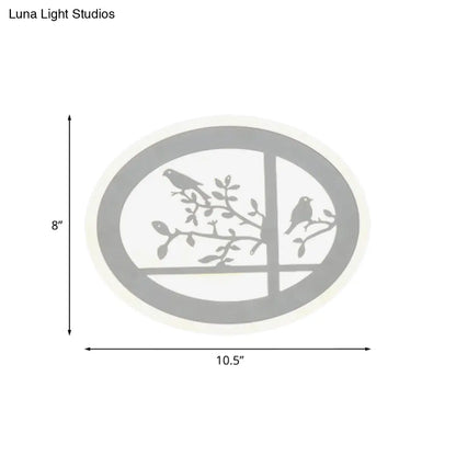 Lámpara de pared circular LED de estilo asiático con forma de pájaro y rama, de acrílico, con luz blanca/cálida.