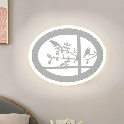 Lámpara de pared circular LED de estilo asiático con forma de pájaro y rama, de acrílico, con luz blanca/cálida.