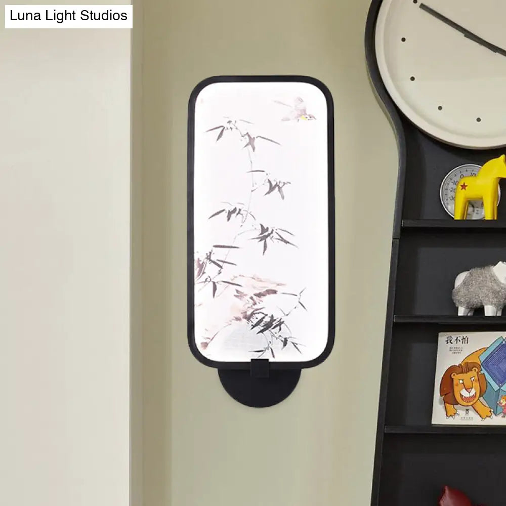 Lámpara mural de pared de PVC con forma de hoja de bambú asiática - Luz de pared LED integrada para sala de estar