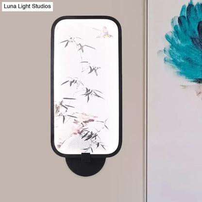 Lámpara mural de pared de PVC con forma de hoja de bambú asiática - Luz de pared LED integrada para sala de estar