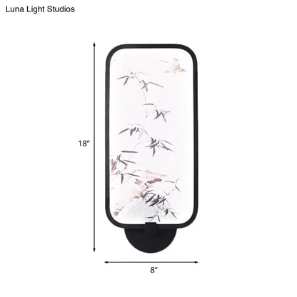 Lámpara mural de pared de PVC con forma de hoja de bambú asiática - Luz de pared LED integrada para sala de estar
