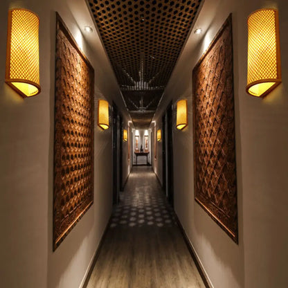 Lámpara de pared asiática de bambú - Aplique de pared de forma geométrica para dormitorio