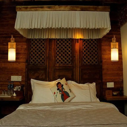 Lámpara de pared asiática de bambú - Aplique de pared de forma geométrica para dormitorio