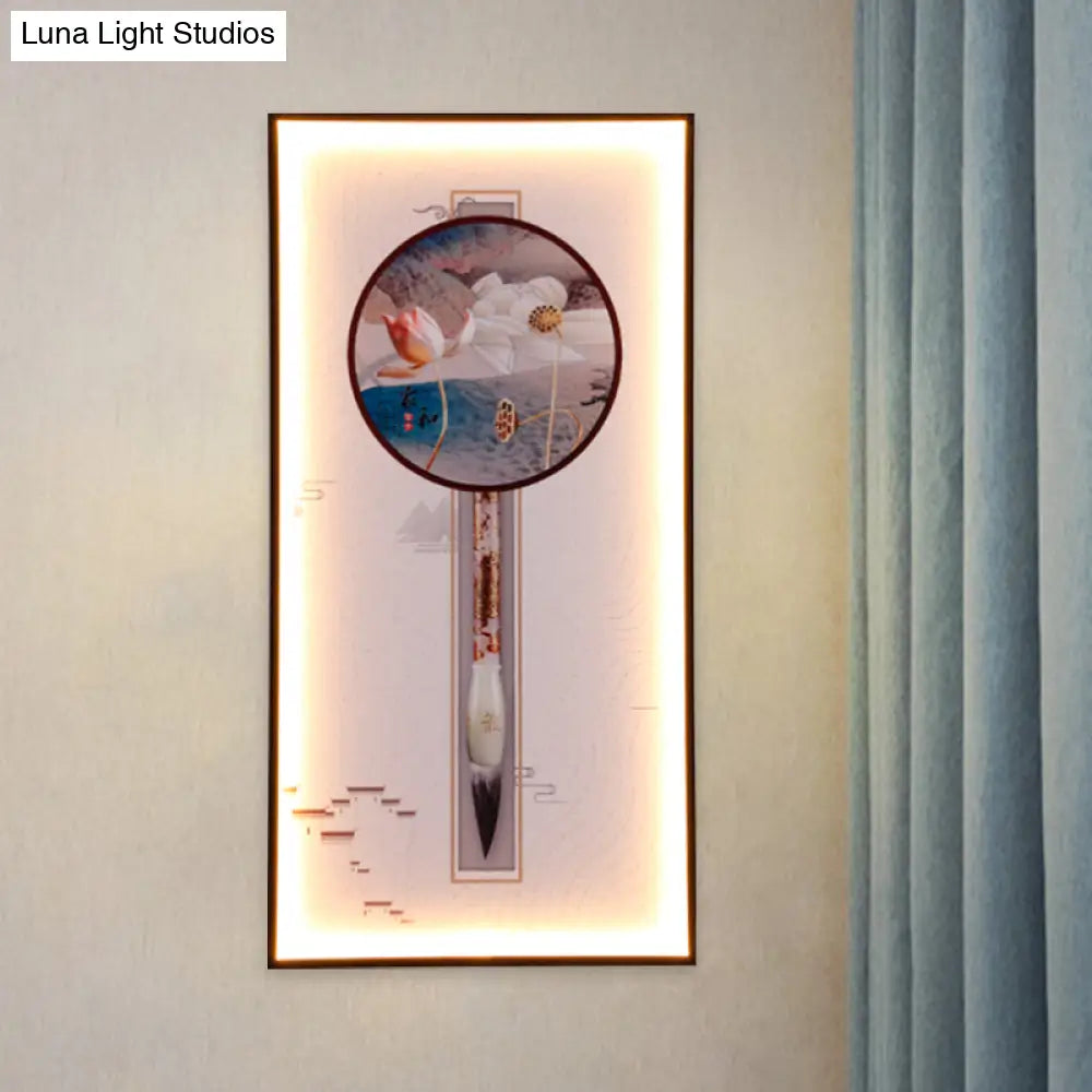 Aplique mural LED con forma de libélula/loto asiática: elegante iluminación de pared para comedor en color negro