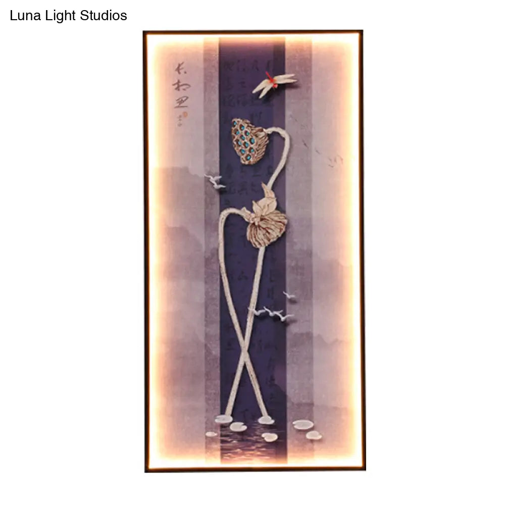 Aplique mural LED con forma de libélula/loto asiática: elegante iluminación de pared para comedor en color negro