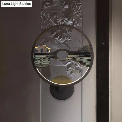 مصباح حائط LED من الراتنج بتصميم انعكاس البحيرة على طراز آسيا لغرفة الضيوف