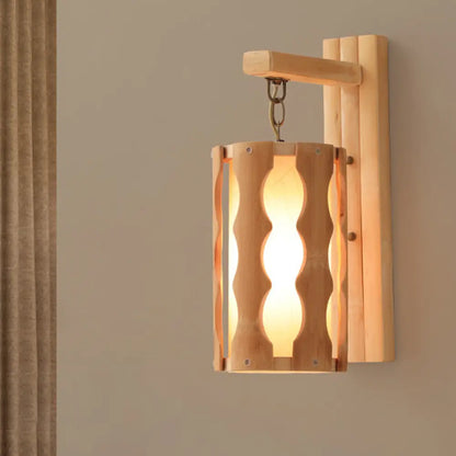 مصباح حائط خشبي مستوحى من الطراز الآسيوي: وحدة إضاءة جدارية أحادية الرأس باللون الكاكي للمطاعم