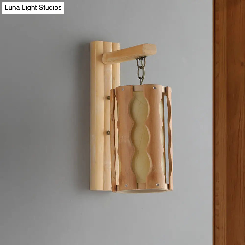 مصباح حائط خشبي مستوحى من الطراز الآسيوي: وحدة إضاءة جدارية أحادية الرأس باللون الكاكي للمطاعم