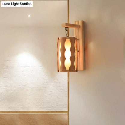 مصباح حائط خشبي مستوحى من الطراز الآسيوي: وحدة إضاءة جدارية أحادية الرأس باللون الكاكي للمطاعم