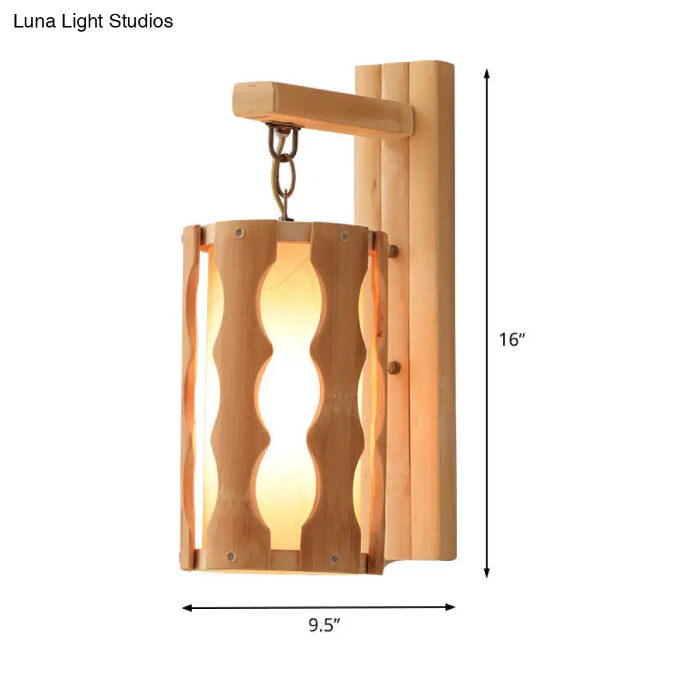 مصباح حائط خشبي مستوحى من الطراز الآسيوي: وحدة إضاءة جدارية أحادية الرأس باللون الكاكي للمطاعم