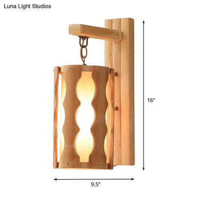 مصباح حائط خشبي مستوحى من الطراز الآسيوي: وحدة إضاءة جدارية أحادية الرأس باللون الكاكي للمطاعم