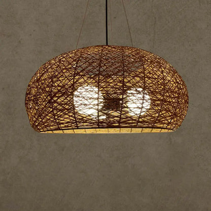 Warm-toned Asian rattan dome pendant light with woven design and e26 e27 bulb base for dining room use
