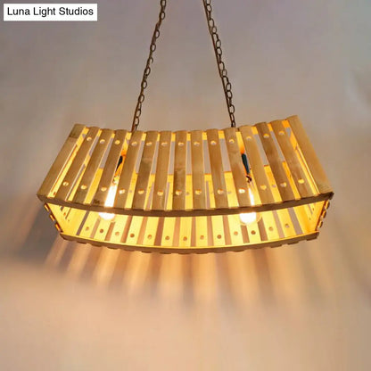 DecorBites™ Asian Style Bamboo Linear Island Chandelier - Beige Multi Light for Dining Table