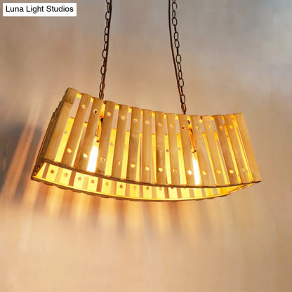 DecorBites™ Asian Style Bamboo Linear Island Chandelier - Beige Multi Light for Dining Table