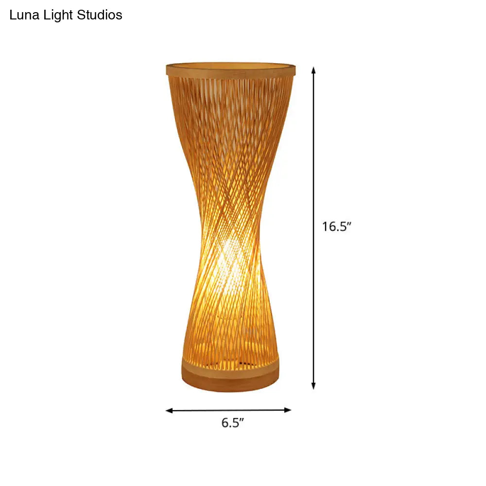 Lámpara de mesilla de noche de bambú de estilo asiático - Lámpara de escritorio de madera de un solo cabezal para dormitorio