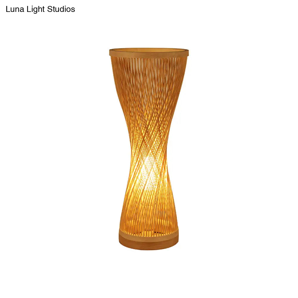 Lámpara de mesilla de noche de bambú de estilo asiático - Lámpara de escritorio de madera de un solo cabezal para dormitorio