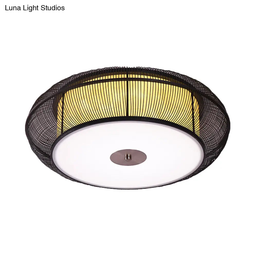 Lámpara de techo redonda de bambú estilo asiático DecorBites™ - 3/4 luces - Acabado en negro/madera para dormitorio - Diámetro de 18"/22"