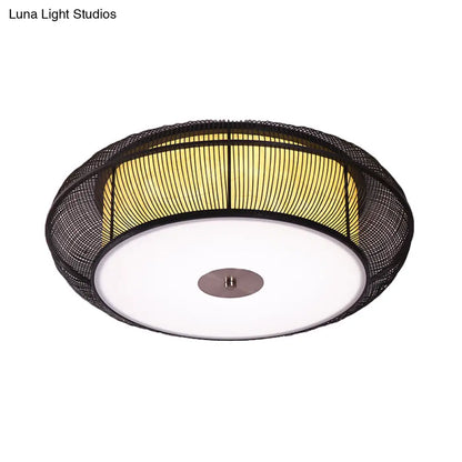 Lámpara de techo redonda de bambú estilo asiático DecorBites™ - 3/4 luces - Acabado en negro/madera para dormitorio - Diámetro de 18"/22"