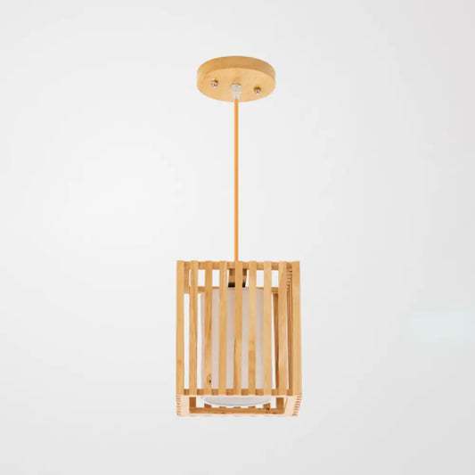 DecorBites™ Asian Wood Island Pendant Light - Natural Wood Finish