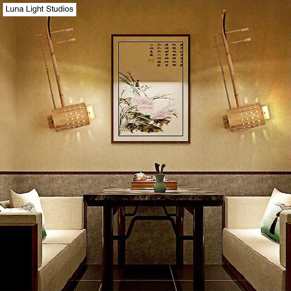 DecorBites™ DecorBites™ Asian Wood Wall Sconce Lamp with Bamboo Shade
