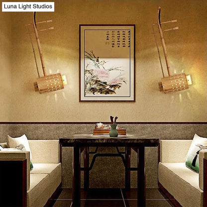 DecorBites™ DecorBites™ Asian Wood Wall Sconce Lamp with Bamboo Shade