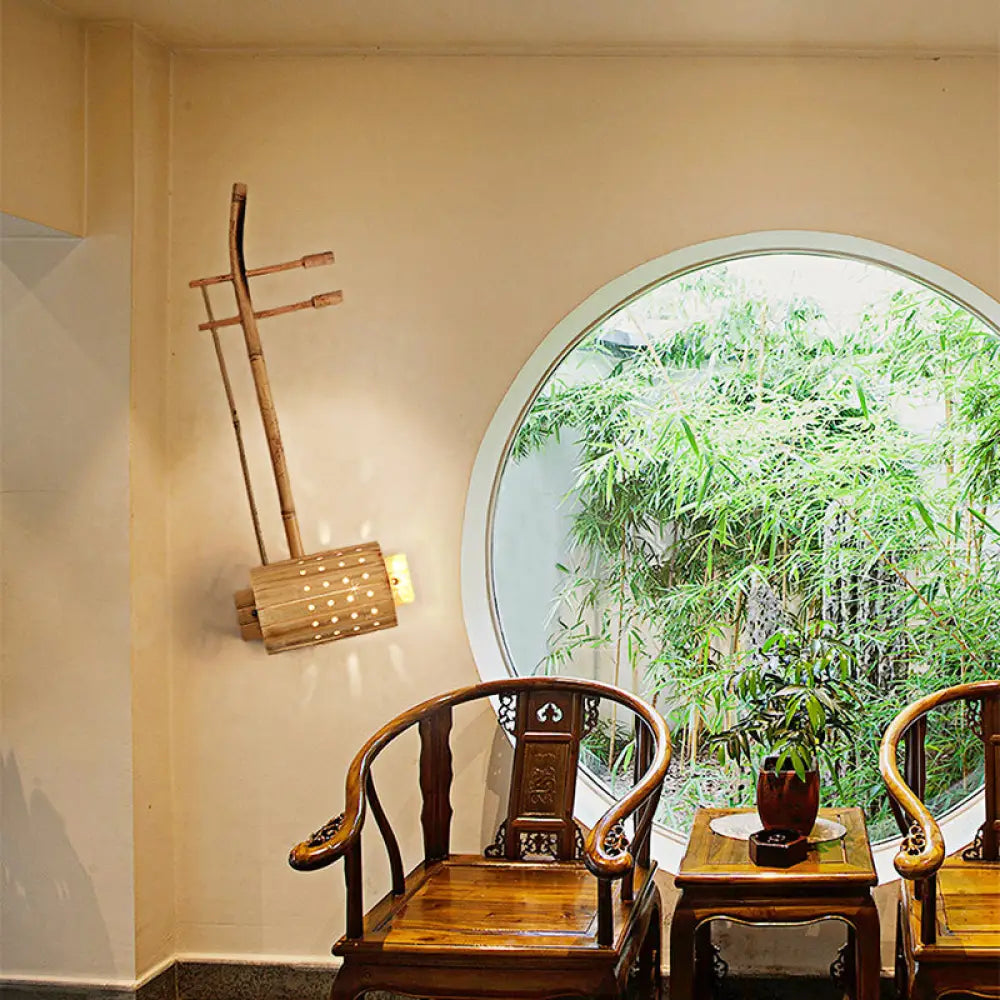 DecorBites™ DecorBites™ Asian Wood Wall Sconce Lamp with Bamboo Shade