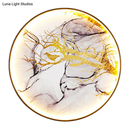 مصباح حائط LED من الألومنيوم باللون الذهبي الآسيوي بتصميم طائر وفرع