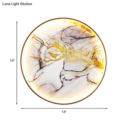 مصباح حائط LED من الألومنيوم باللون الذهبي الآسيوي بتصميم طائر وفرع