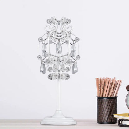 Askella - Lámpara de mesa tipo farol de estilo retro, de metal, con 1 luz, en blanco/dorado con gotas de cristal transparente.