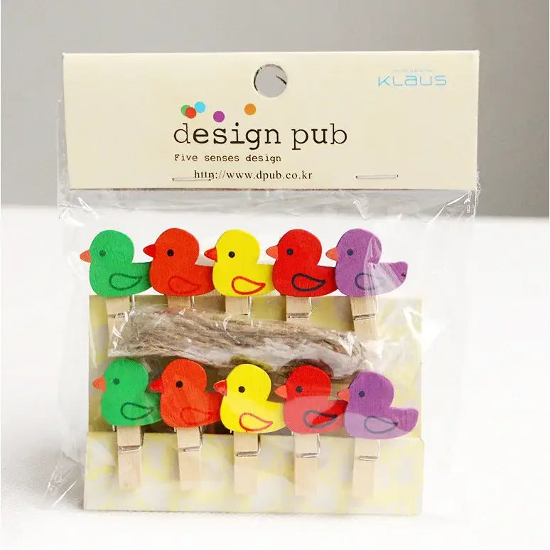 Assorted colorful wooden clips shaped like birds in green red yellow and purple mini wooden clips for photo decor