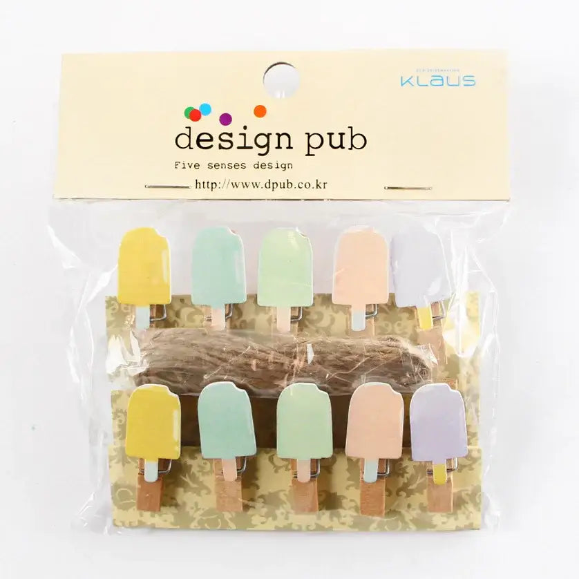 Pastel-colored popsicle-shaped mini wooden clips for bedroom photo decor assorted colorful heart wooden clips set