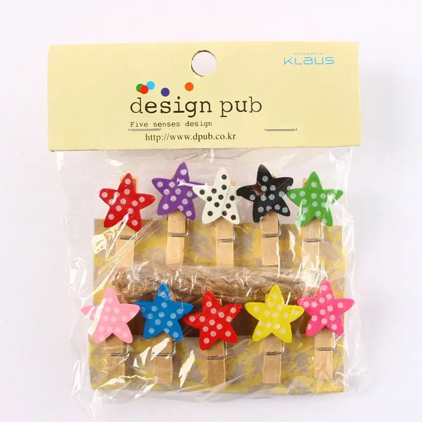Assorted colorful star-shaped mini wooden clips in various colors for bedroom photo decor and crafting use