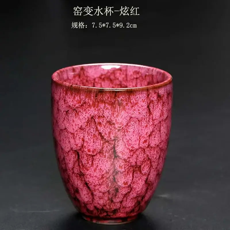 A vibrant crimson ceramic kung fu tea cup with distinctive crackle glaze from decorbites ceramic kung set