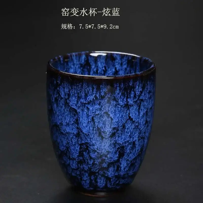 A deep blue ceramic kung fu tea cup with textured crackle glaze finish from decorbites ceramic kung dining set