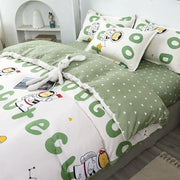 Cute green and white astronaut-themed bedding set with decorbites cartoon lattice floral playful heart patterns