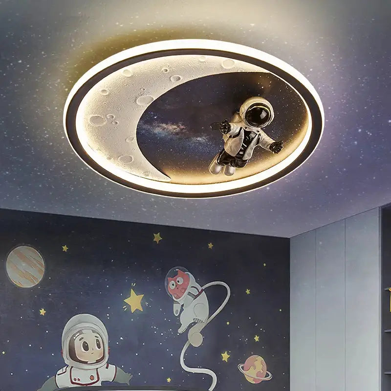 Astronaut crescent moon led ceiling light with warm glow for decorbites boys room ceiling lamp lighting fixture