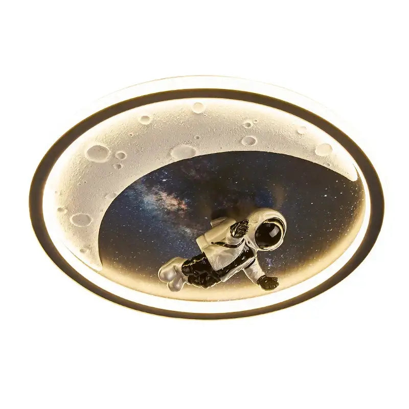 Elliptical astronaut crescent moon led ceiling light in silver and black for decorbites boys room ceiling lamp