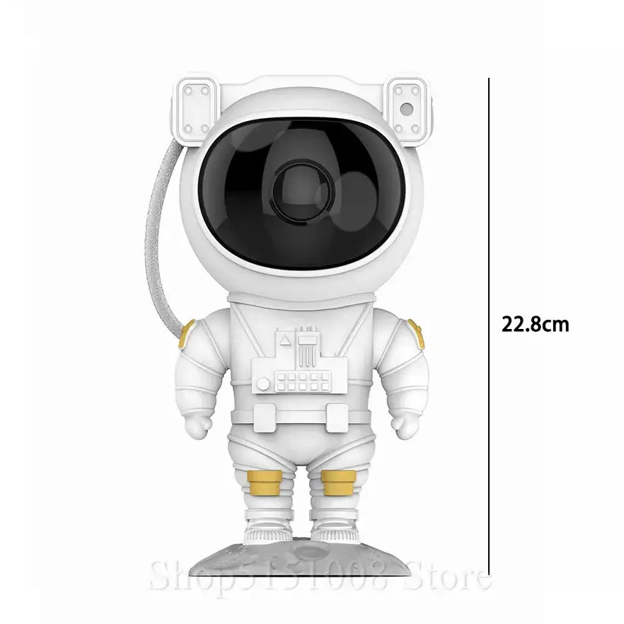 White and gold decorbites astronaut sky projector nightlight figurine with black face standing on gray base for bedroom lamp
