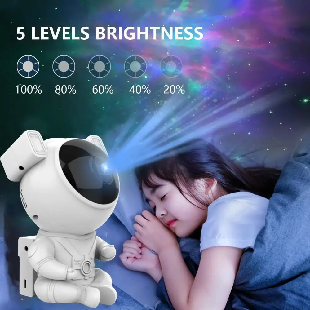White and gold astronaut-themed galaxy star projector night light with 5 brightness levels for bedroom decorbites galaxy star decor