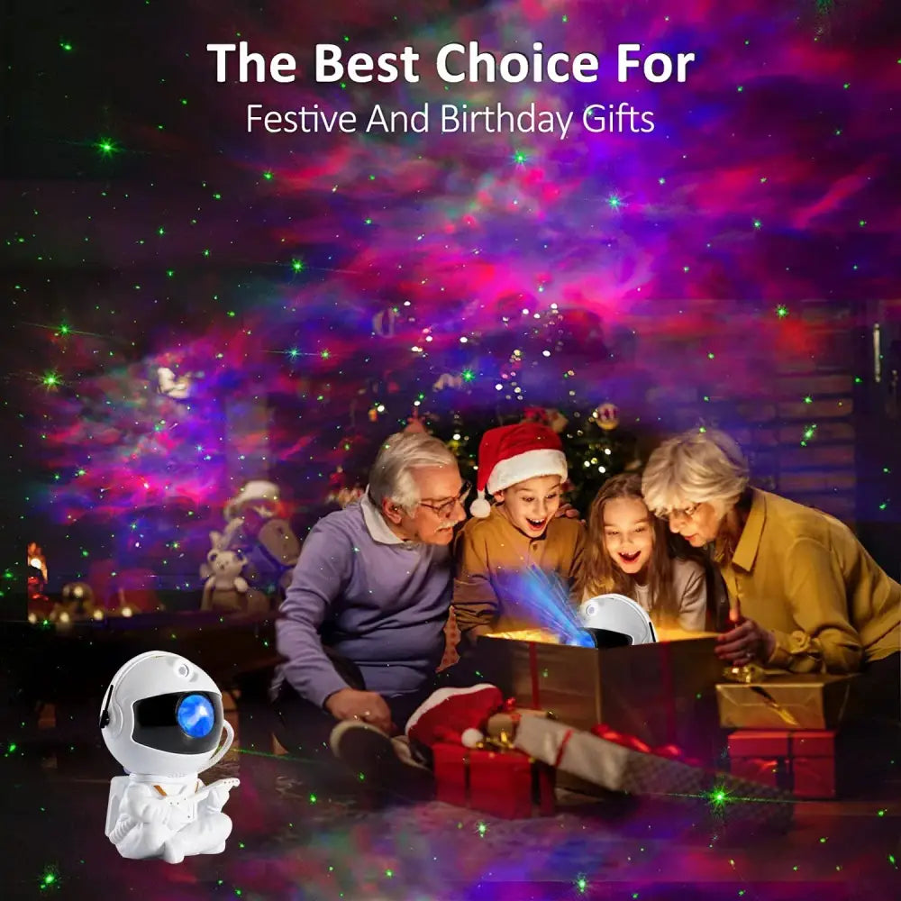 White and gold astronaut galaxy star projector night light with blue lens for decorbites galaxy star bedroom use